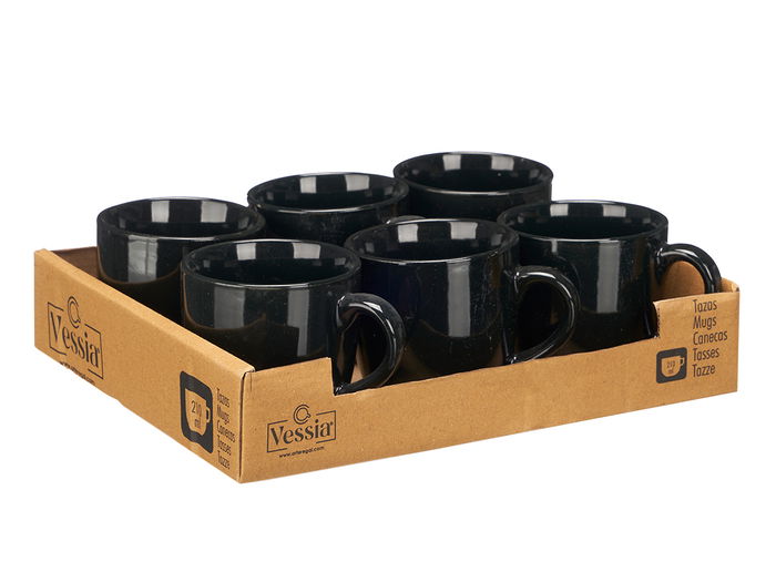 Vessia Taza Cafe Con Leche Negro 210 ml Ceramica Loza 11x8x8cm (Set de 24)