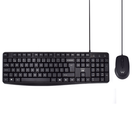 EWENT EW3007 Kit Teclado y Ratón USB, Completo (100%) QWERTY Portugués, Interruptor de Membrana, Oficina, Negro