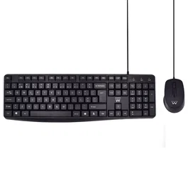 Ewent EW3007 - Teclado con Ratón USB con Cable para Oficina, Interruptor de Membrana, Diseño QWERTY Portugués, Teclado Completo 104 Teclas, Color Negro