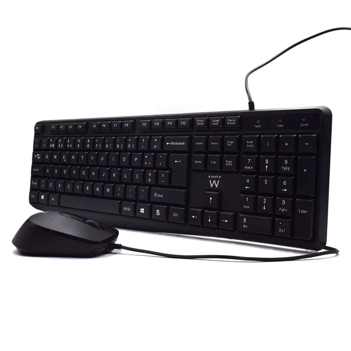 Ewent EW3007 - Teclado con Ratón USB con Cable para Oficina, Interruptor de Membrana, Diseño QWERTY Portugués, Teclado Completo 104 Teclas, Color Negro