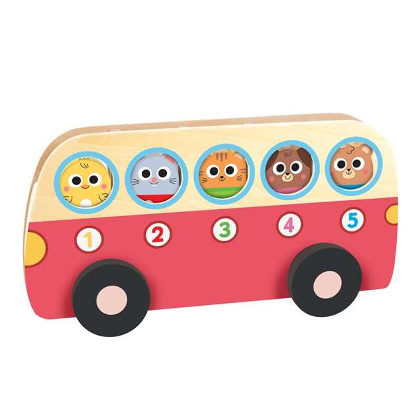 Goula Juego Educativo 1 to 5 Bus de Madera con 5 Animales para Colocar - Juguete para Niños +18 Meses