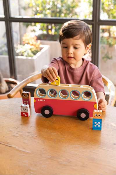 Goula Juego Educativo 1 to 5 Bus de Madera con 5 Animales para Colocar - Juguete para Niños +18 Meses