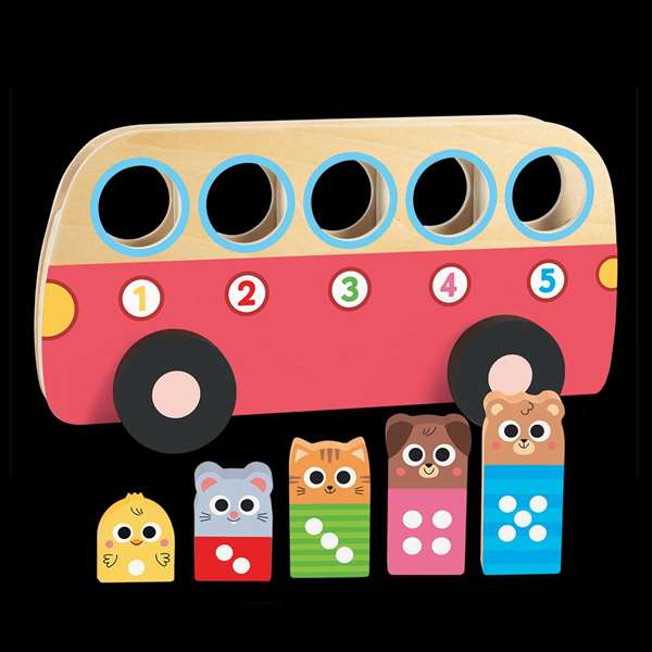 Goula Juego Educativo 1 to 5 Bus de Madera con 5 Animales para Colocar - Juguete para Niños +18 Meses