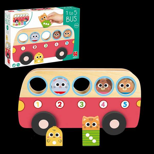 Goula Juego Educativo 1 to 5 Bus de Madera con 5 Animales para Colocar - Juguete para Niños +18 Meses