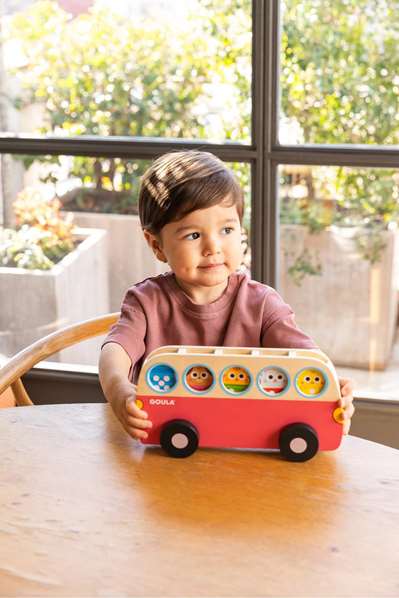 Goula Juego Educativo 1 to 5 Bus de Madera con 5 Animales para Colocar - Juguete para Niños +18 Meses