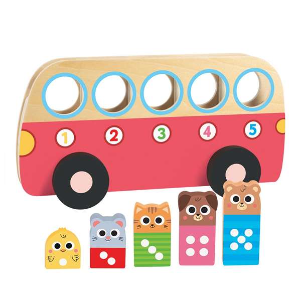 Goula Juego Educativo 1 to 5 Bus de Madera con 5 Animales para Colocar - Juguete para Niños +18 Meses