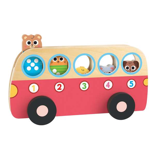 Goula Juego Educativo 1 to 5 Bus de Madera con 5 Animales para Colocar - Juguete para Niños +18 Meses
