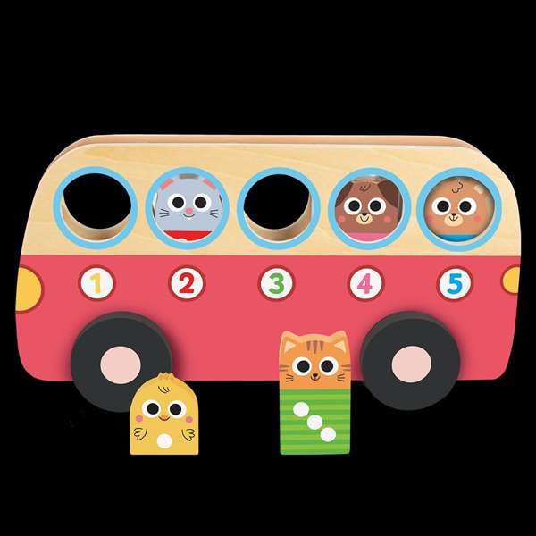 Goula Juego Educativo 1 to 5 Bus de Madera con 5 Animales para Colocar - Juguete para Niños +18 Meses