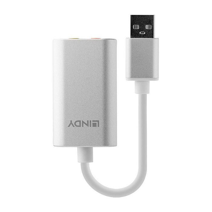 LINDY Adaptador de Audio USB a 3.5 mm, USB Tipo A, Aluminio y Plástico, Plata y Blanco, 42926