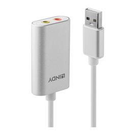 LINDY Adaptador de Audio USB a 3.5 mm, USB Tipo A, Aluminio y Plástico, Plata y Blanco, 42926