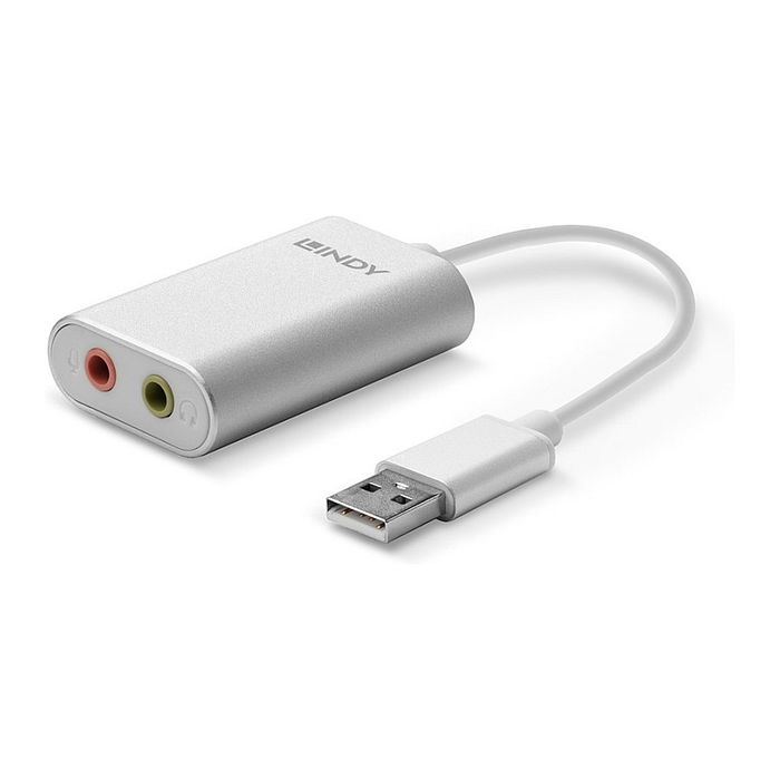 LINDY Adaptador de Audio USB a 3.5 mm, USB Tipo A, Aluminio y Plástico, Plata y Blanco, 42926