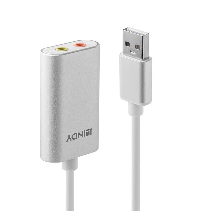 Lindy 42926 Convertidor de Audio USB Tipo A a 3.5 mm para Ordenador, Color Plata y Blanco