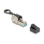DeLOCK Conector RJ45 Cat.6A con pestillo de empuje y tracción, Plata