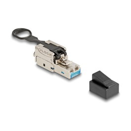 DeLOCK Conector RJ45 Cat.6A Macho con Pestillo Push and Pull Plata