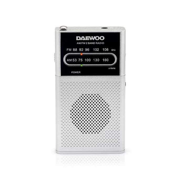 DAEWOO Radio AM/FM Portátil con Altavoz, Incluye Auriculares, Color Plata