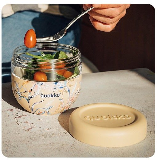 QUOKKA Tartera Térmica con Funda Protectora de Silicona, Diseño Vintage Floral, 770 ml, Recipiente de Comida para Llevar
