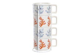 DKD Home Decor Coral 22 Set de 4 Vasos de Dolomita y Metal Azul Fucsia 11x11x27 cm Capacidad 260 ml