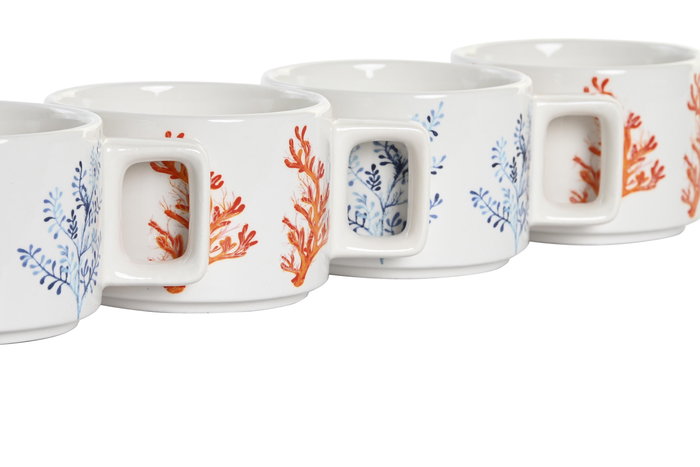 DKD Home Decor Coral 22 Set de 4 Vasos de Dolomita y Metal Azul Fucsia 11x11x27 cm Capacidad 260 ml