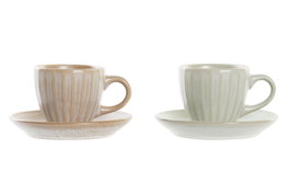 DKD Home Decor Conjunto de taza y platillo de Gres Greature 1, 90ml, Surtido de 2 unidades