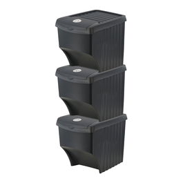 Sortibox Sistema de 3 Cubos Apilables para Reciclaje 39,2 x 29,3 x 45,6 cm, 3 x 22 Litros, Gris Piedra