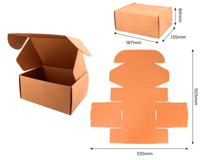 Innspiro Pack de 25 cajas de cartón Kraft automontables 187x137x84mm