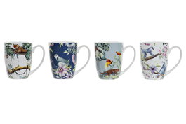 DKD Home Decor Taza Porcelana Tropical Multicolor 400ml 8.2 x 10.6 x 12 cm (12 Unidades)