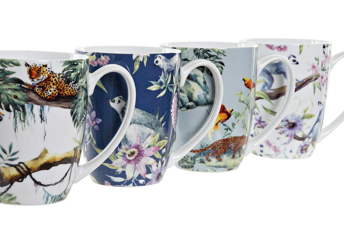 DKD Home Decor Taza Porcelana Tropical Multicolor 400ml 8.2 x 10.6 x 12 cm (12 Unidades)