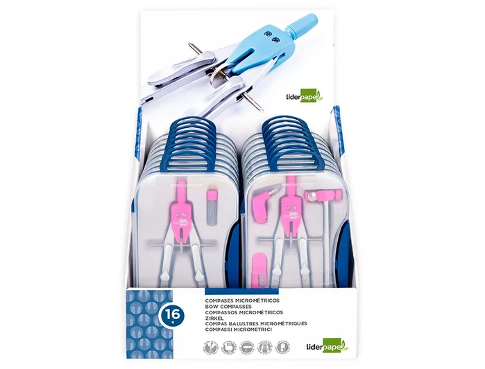 Liderpapel Compás con adaptador de alargadera y mango extra soft - Expositor de 16 estuches Liderpapel Compás con adaptador de alargadera y mango extra soft - Expositor de 16 estuches