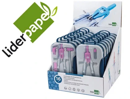 Liderpapel Compás con adaptador de alargadera y mango extra soft - Expositor de 16 estuches Liderpapel Compás con adaptador de alargadera y mango extra soft - Expositor de 16 estuches