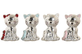 DKD Home Decor Figura de Gato Plateado en Resina y Acrílico (Surtido de 4 colores)