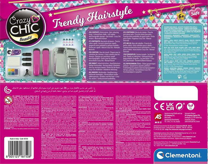 Clementoni Fashion Crazy Chic Juego de Peluquería con Plancha de Pelo 28,5x22,5x6cm