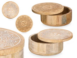 Giftdecor Caja Redonda Tapa Om Surtidos Colores Madera Mango Blanco Natural 18x18x8 cm (Set de 6)