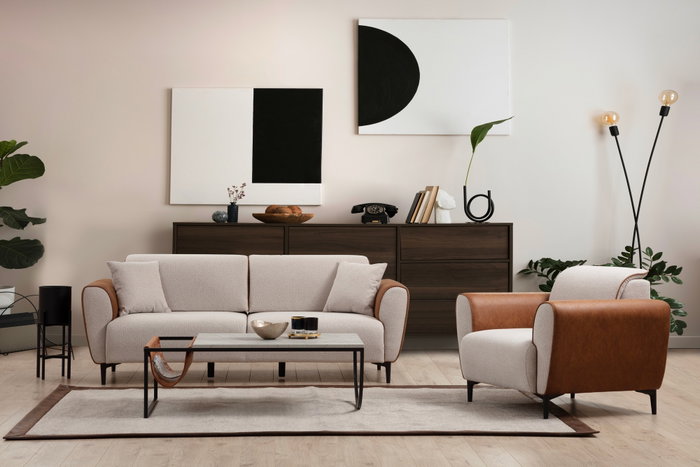 Atelier Del Sofa Sofá 1 Plaza Beige y Canela 100x85x85 cm Atelier Del Sofa Sofá 1 Plaza Beige y Canela 100x85x85 cm
