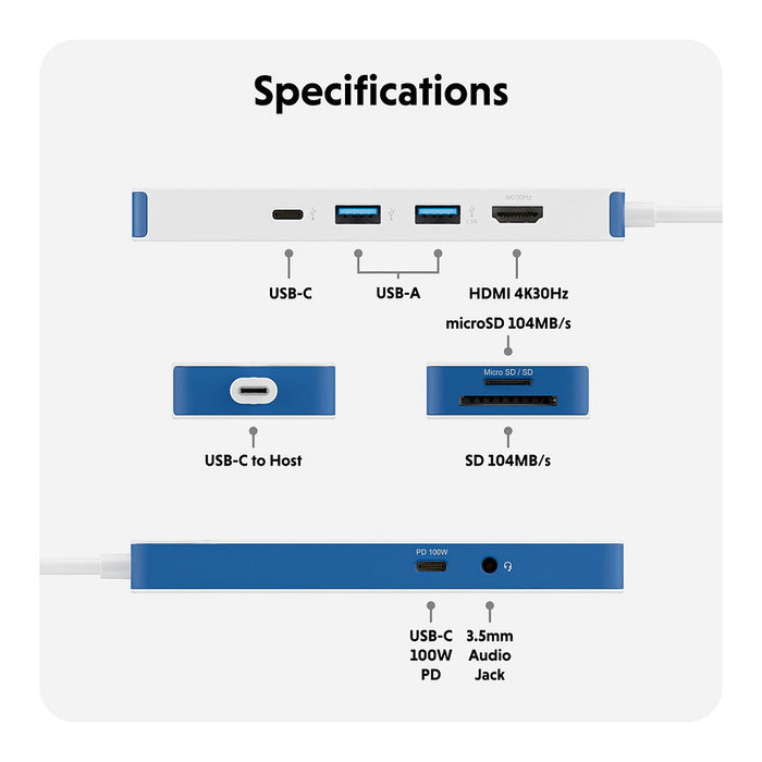 Targus HyperDrive Flex HD4102BUGL Hub USB-C de 8 puertos, Azul y Blanco