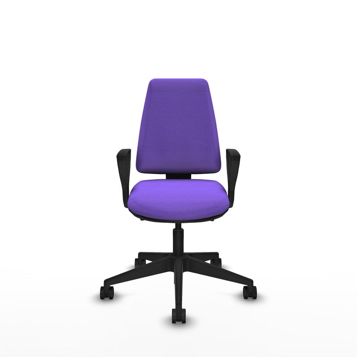 Silla de oficina Elche con mecanismo Asincro tapizada con Tela color Lila. Equipada con Base piramidal negra, Brazos fijos y Ruedas 65mm nailon Silla de oficina Elche con mecanismo Asincro tapizada con Tela color Lila. Equipada con Base piramidal negra, Brazos fijos y Ruedas 65mm nailon