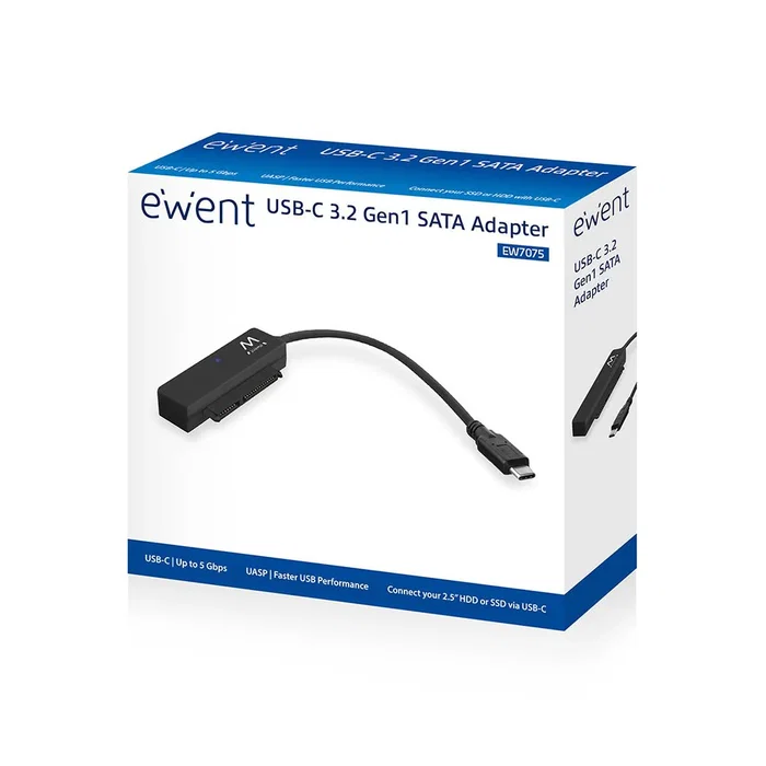 Ewent EW7075 Adaptador USB-C 3.1 Gen1 a SATA para Disco Duro HDD SSD de 2.5 Pulgadas