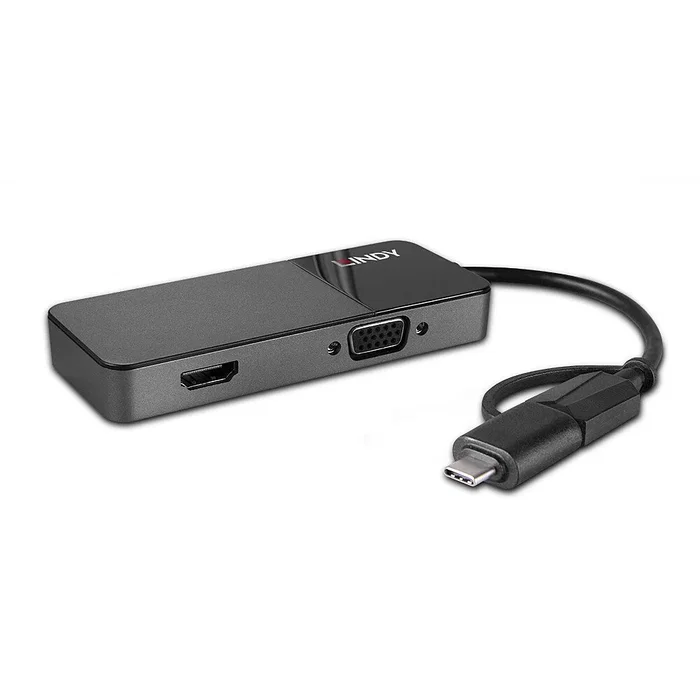 Lindy 43354 Hub USB 3.2 Gen 1 Replicador de Puertos con HDMI 1.4, VGA, Tipo A y Tipo C, Color Negro