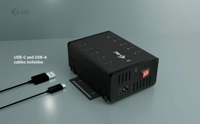 i-tec CACHRGHUB10C HUB de Carga y Datos 10 en 1 con 10 Puertos USB-C, Carga Rápida de 15W, Transferencia 5Gbps, Plug & Play, Negro