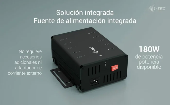i-tec CACHRGHUB10C HUB de Carga y Datos 10 en 1 con 10 Puertos USB-C, Carga Rápida de 15W, Transferencia 5Gbps, Plug & Play, Negro