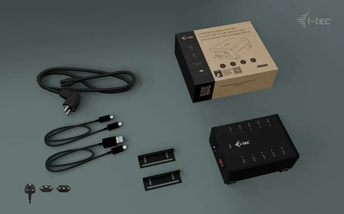 i-tec CACHRGHUB10C HUB de Carga y Datos 10 en 1 con 10 Puertos USB-C, Carga Rápida de 15W, Transferencia 5Gbps, Plug & Play, Negro