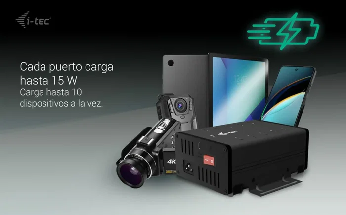 i-tec CACHRGHUB10C HUB de Carga y Datos 10 en 1 con 10 Puertos USB-C, Carga Rápida de 15W, Transferencia 5Gbps, Plug & Play, Negro