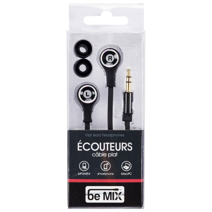Be Mix Auriculares con Cable Plano para MP3/MP4, Smartphone y Mac/PC, 110 cm Be Mix Auriculares con Cable Plano para MP3/MP4, Smartphone y Mac/PC, 110 cm