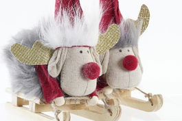 DKD Home Decor Figura Navidad Alpina Blanco Gris Poliester Reno 5.5 x 16.5 x 15 cm (2 Unidades)