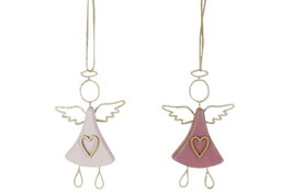 DKD Home Decor Decoración Colgante de Madera Ángel Surtido 2 en Rosa y Rosa Palo