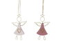 DKD Home Decor Decoración Colgante de Madera Ángel Surtido 2 en Rosa y Rosa Palo