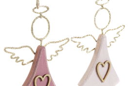 DKD Home Decor Colgante Navidad Fantasia Angel Rosa Palo 1.2 x 15 x 9 cm (12 Unidades)