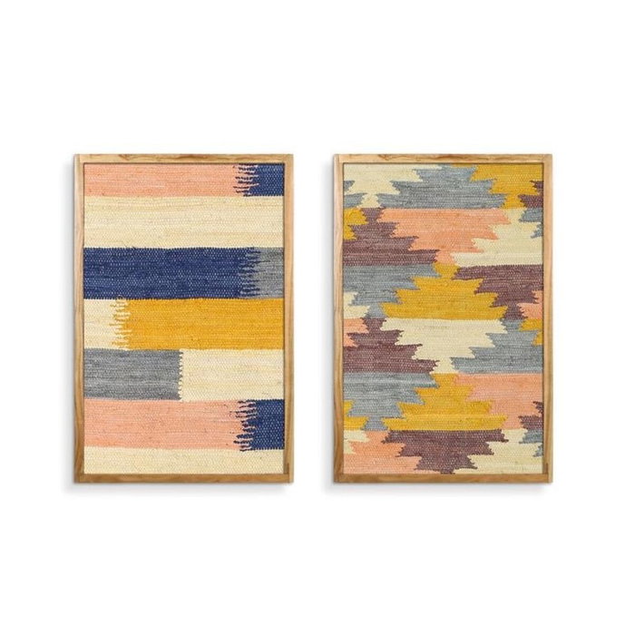 DKD Home Decor Cuadro Algodón Acacia Kilim Surtido de 2 Piezas Multicolor