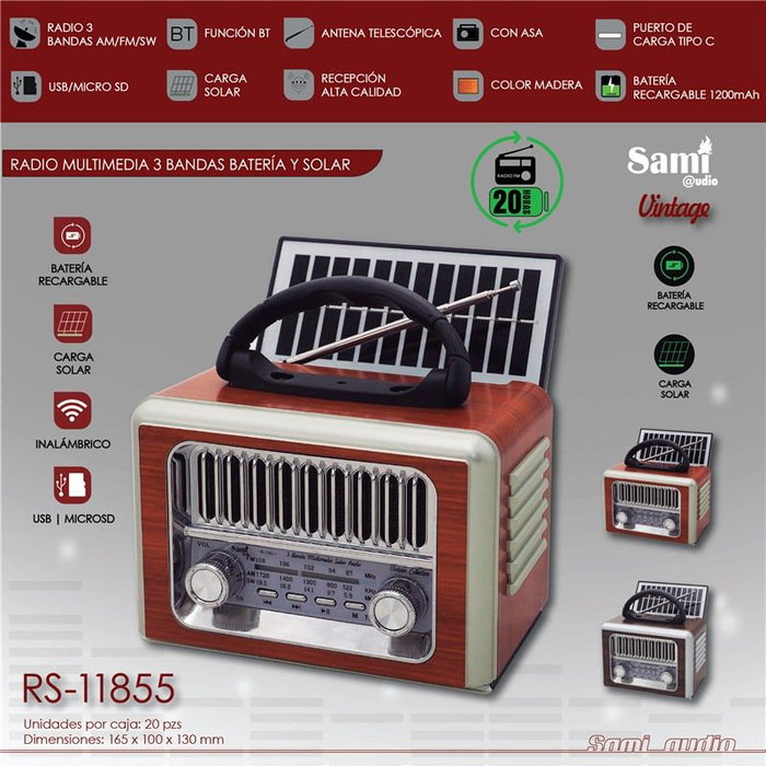 SAMI Radio Sami Vintage multimedia 3 bandas solar/bater