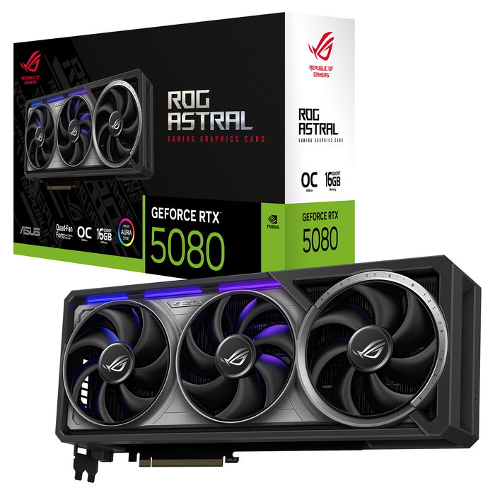 ASUS ROG Strix GeForce RTX 5080 OC Edition 16GB GDDR7 256-bit PCIe 5.0 Tarjeta Gráfica Gaming con 4 Ventiladores, HDMI 2.1b, DisplayPort 2.1a, RGB