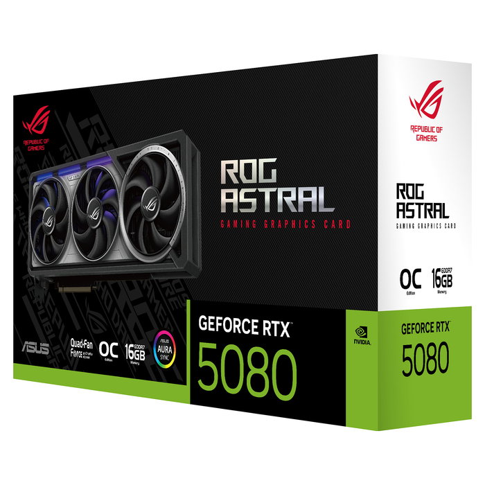 ASUS ROG Strix GeForce RTX 5080 OC Edition 16GB GDDR7 256-bit PCIe 5.0 Tarjeta Gráfica Gaming con 4 Ventiladores, HDMI 2.1b, DisplayPort 2.1a, RGB